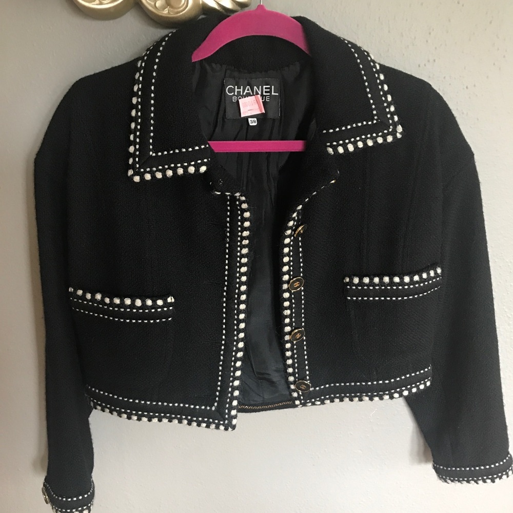 Vintage Chanel Black Cropped Tweed Jacket